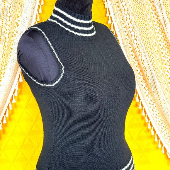 VTG Harolds Wool Black & White Striped Sleeveless Turtleneck Sweater Vest Size M - Picture 5 of 15
